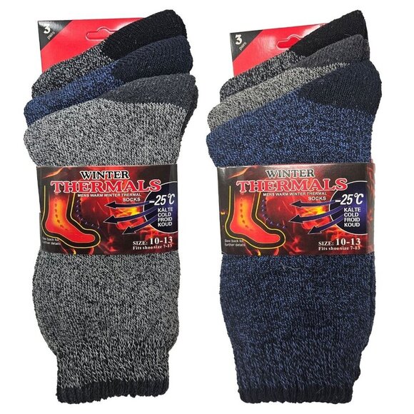 Men Thermal Socks, Warm Winter Crew, Heavy Duty Book Sock, Size 10-13, 6 Pairs - Picture 1 of 4